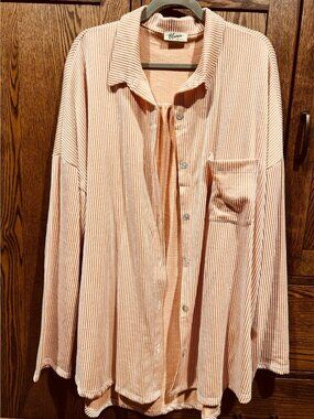 Striped Button-Up Long Sleeve Shirt Lightweight Fabric 3XL Blumin Apparel Polyes